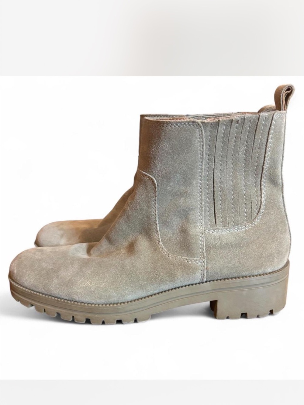Lucky Brand Suede Chelsea Booties in Taupe